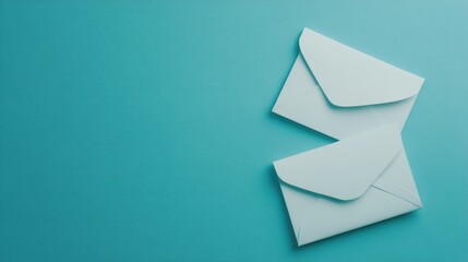 Blank mock up paper letters for composing messages or text set against a soft turquoise backdrop