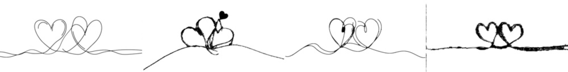 Continuous illustration of heart and color shape love sign. Romantic symbols in simple linear style. Editable stroke. Doodle modern illustration.