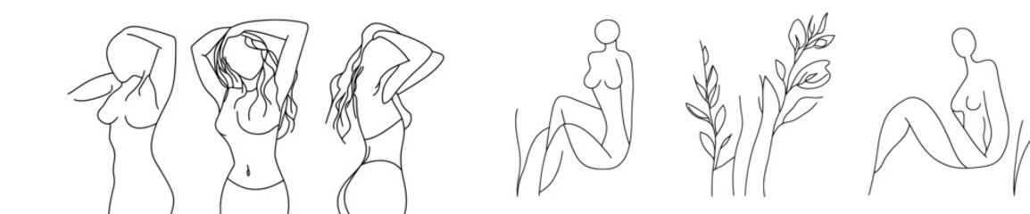 Women's Body Sketch Art. Female Figure Abstract Minimalist Silhouette. Modern EPS 10 Files.