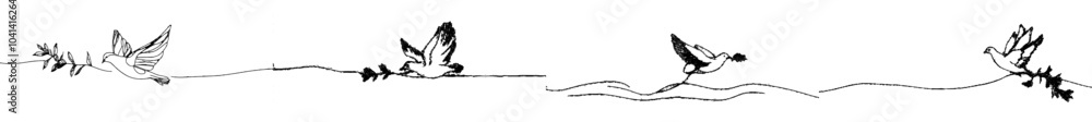 Poster a continuous line drawing of a dove with an olive branch. symbol for peace and freedom. editable str