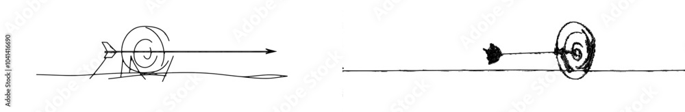 Poster line drawing of a circular target with an arrow. isolated modern illustration with a white backgroun