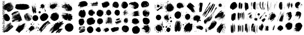 Leinwandbilder brush strokes mega collection with black ink paint spots. grunge artistic paint blobs as highlights.