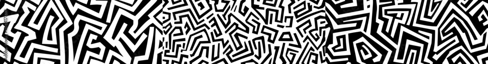 Poster The grunge seamless pattern features zigzag lines, triangles, and dots. The geometric shapes are hand drawn in bold shapes that are stylized with a labyrinth motif. Modern ink illustrations.