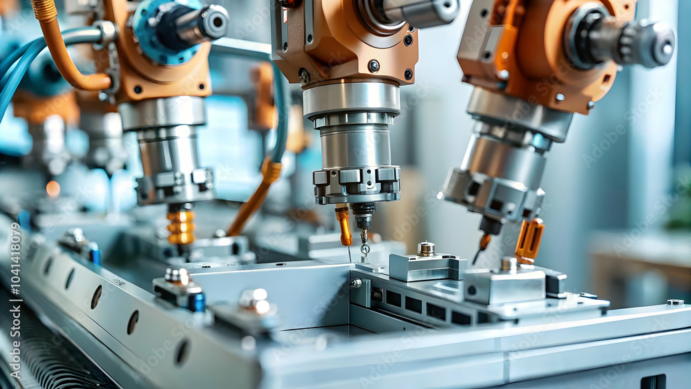 Poster macro close up ai assembly line components intricate details advanced technology manufacturing proce