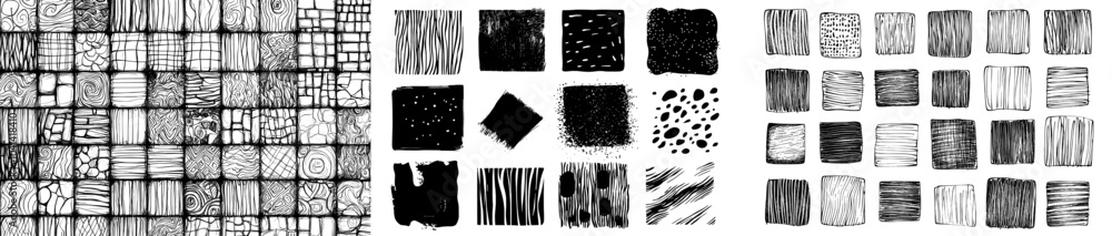 Aufkleber in this collection are hatching squares, doodle geometric frame with crosshatch scratches, messy mon