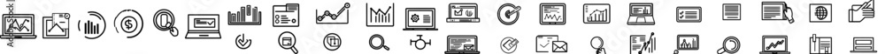 Poster Icon set for business analytics. Data analysis illustration collection sign collection. Data science symbol set. Profit graph icon set.