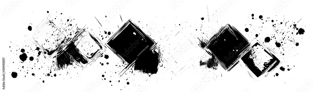 Poster the grunge rhombus frame effects set. there is an overlay rough texture and a black shape isolated a