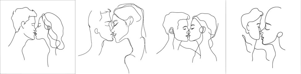 One Line Drawing of Couple Faces. Couple Kissing Creative Contemporary Abstract Line Drawing. Woman and Man Modern Modern Minimalist Design for Wall Art, Print, Card, Poster.