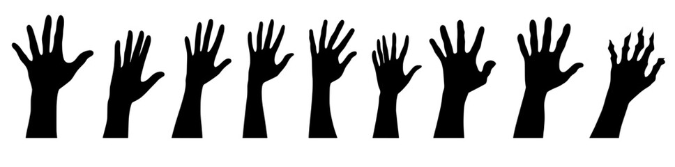 Fototapeta premium Halloween symbol. Modern zombie hand illustration set.