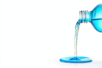 Vibrant splash glass bottle pouring colorful water on white background