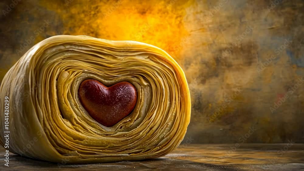 Poster A red heart sits inside a golden pastry, creating a beautiful and symbolic image