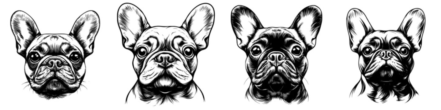 Vintage engraving illustration, emblem, icon, logo, sketch, cut out, modern, png. French Bulldog.