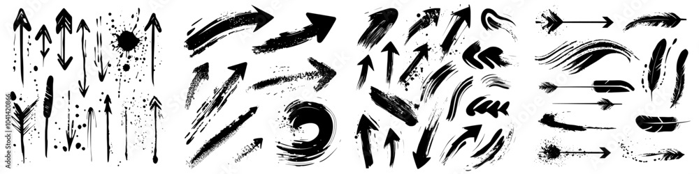 Poster hand drawn arrow like blood splash. abstract black line arrows in large collection of modern illustr