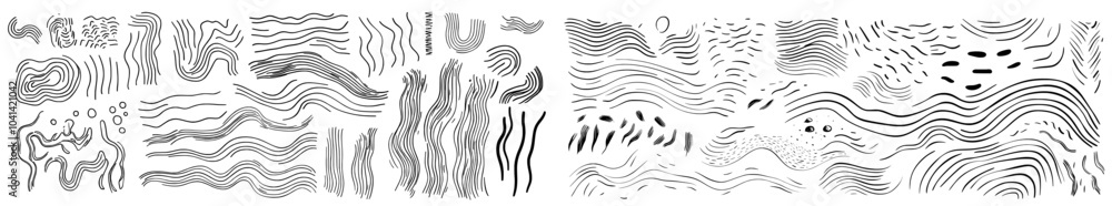 Poster Ink brush lines in typography. Strike through and underline elements. Black charcoal lines. Modern illustration on white.