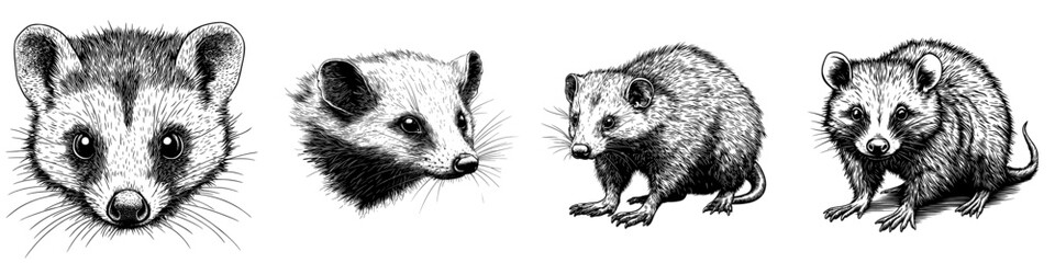 Naklejka premium A red opossum with a vintage retro engraving illustration. An icon, logo, and label in black. Isolated element. png