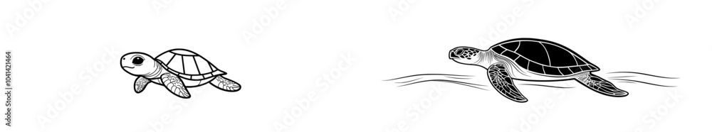 Aufkleber a modern drawing of a sea turtle isolated on a white background. abstract minimal hand drawn border 