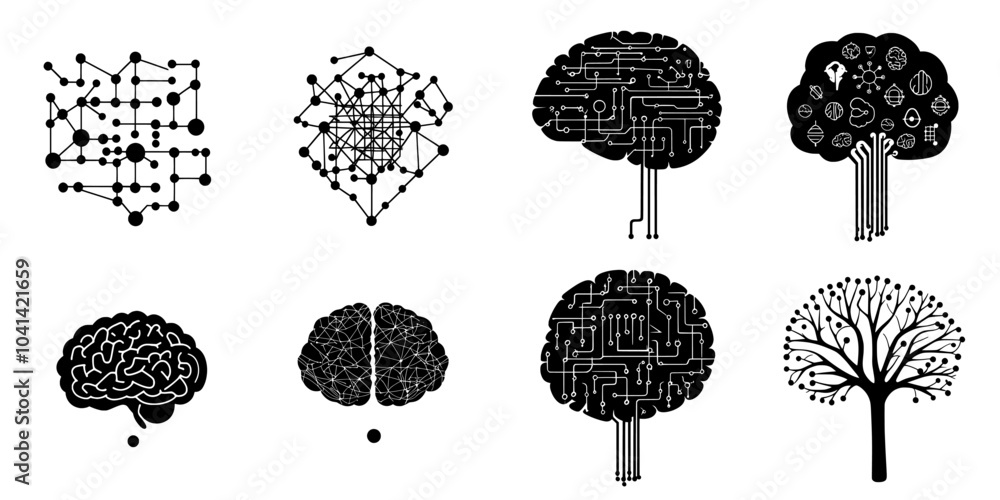Aufkleber Modern concept sketch of a brain map. The complex thinking process unraveling maze problem solving is outlined in black and white.