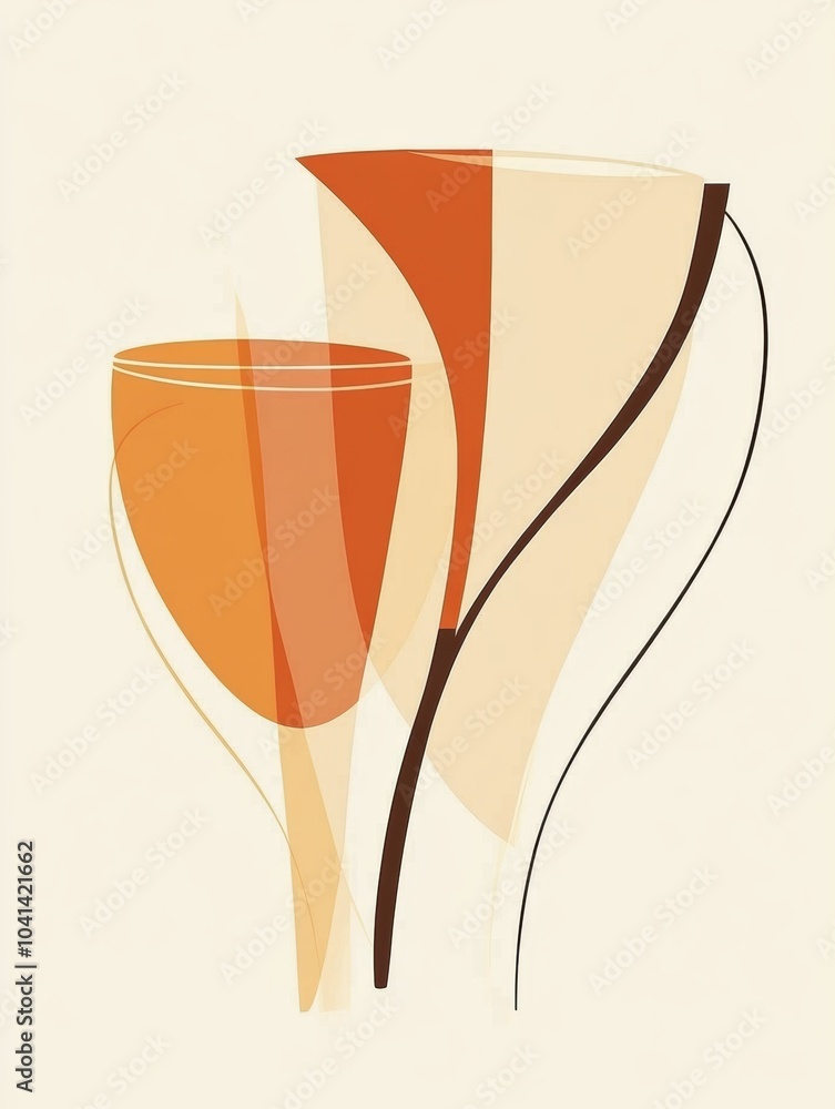 Poster a striking design featuring simple abstract shapes of a spoon and cup, created with warm colors for 
