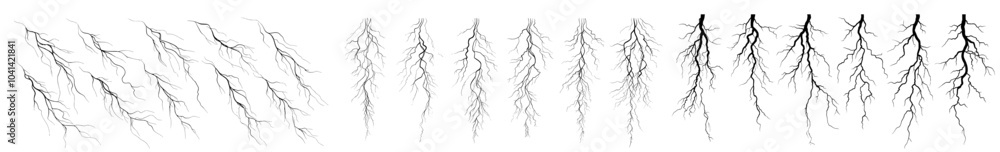 Poster lightning silhouettes set. thunderstorm design. illustration of modern lightning.