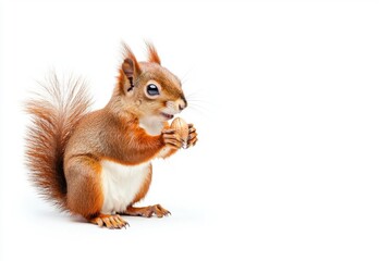 Charming squirrel enjoying a nut on a clean white background