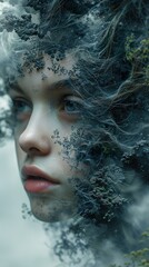 Surreal Portrait of a Woman with Forest Elements