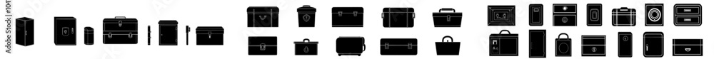 Poster an icon set featuring a pair of safe icons. a strong box illustration sign collection featuring a lo