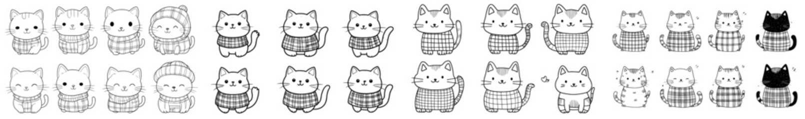 Obraz premium A set of cat line art featuring a modern silhouette in black and white