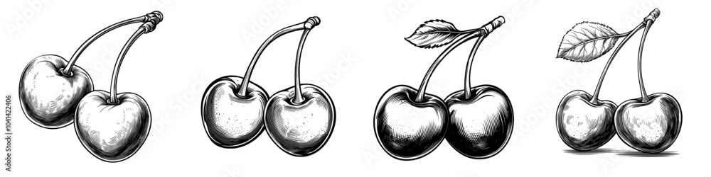 Poster the outline of a black cherry is sketched in ink on a transparent background