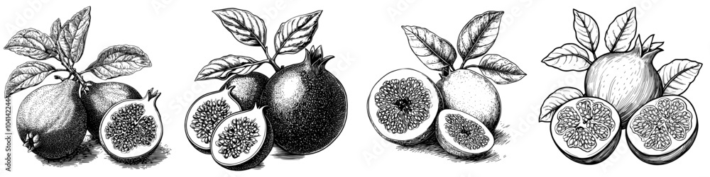 Aufkleber an illustration of fruits drawn in black on a transparent background using black sapote sketches