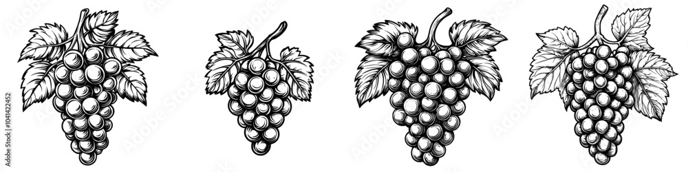 Aufkleber realistic yellow grape outline sketch in ink on transparent background