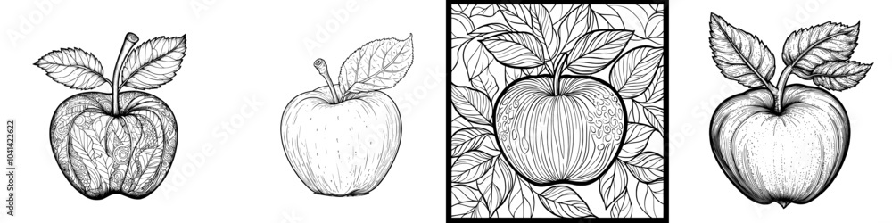 Poster a sketch of an apple in a modern realistic outline, on a transparent background