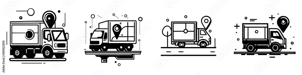 Aufkleber a modern line design illustration template in trendy style with a delivery to location icon