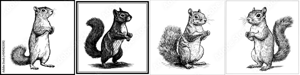 Aufkleber Graph of a squirrel standing on its hind legs with a white background in the front