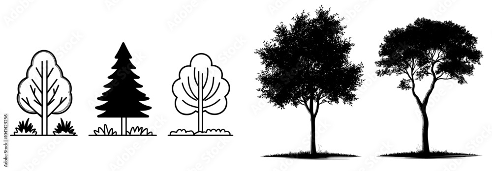 Aufkleber In a continuous line art style, this illustration shows an abstract tree in black on white.