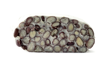 Cross section of fresh adzuki (azuki) beans tempeh (tempe) isolated on white background  with clipping path close up and stacking