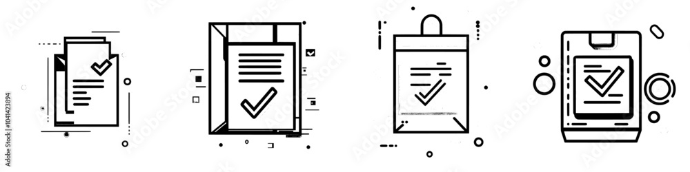 Poster Icon line design in trendy style with quality control check for package delivery