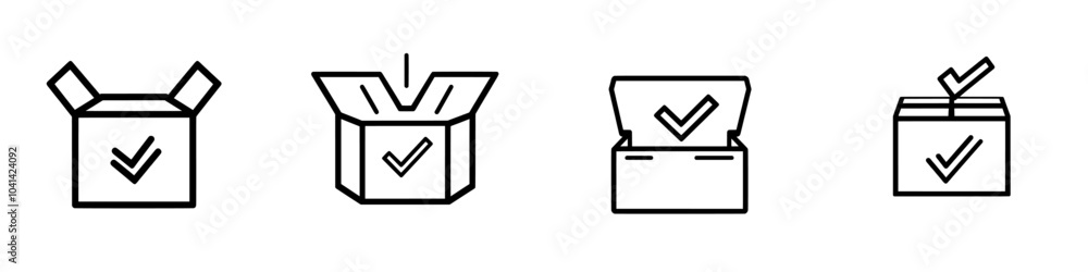 Poster Check mark box line icon in trendy design for quality control