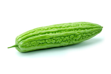 Fresh Chinese bitter gourd or Chinese bitter melon isolated on white background with clipping path close up stacking.
