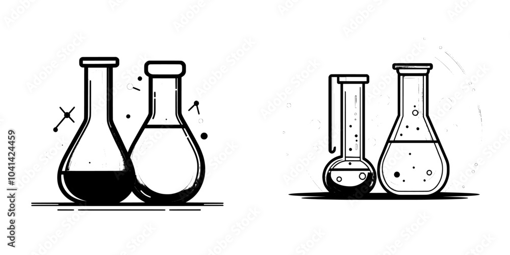 Poster test tube flask icon line in trendy style