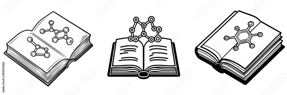Aufkleber an icon line depicting a book molecule in a modern style