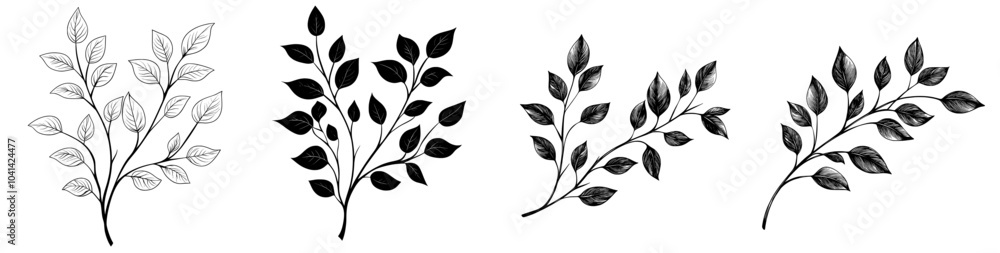 Poster a pattern of tree branches with leaves, a plant and a transparent background. decorative elements fo
