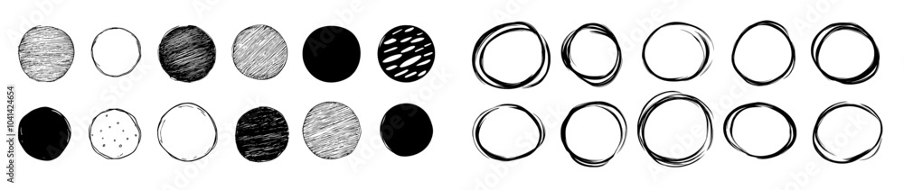 Fototapete various size line circle modern art set, hand-drawn round shapes, abstract sketch. useful as a desig