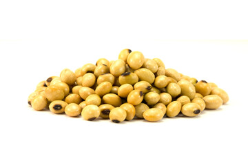 Heap of soybeans isolated on white background closed up