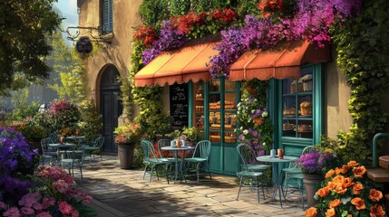 Fototapeta premium Charming Bakery in Colorful Parisian Garden Style