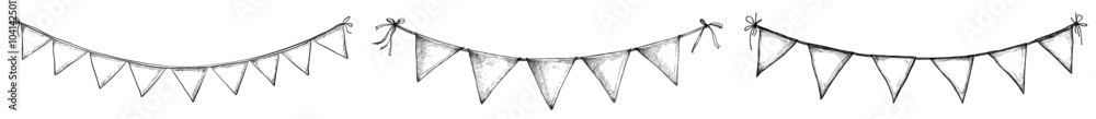 Aufkleber a modern pennant for festival decorations and invitations. an outline drawing of a triangle garland 