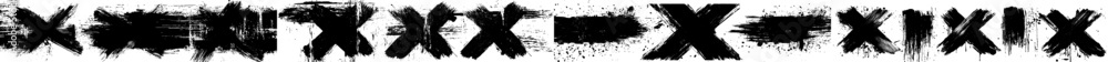 Poster on a white background, charcoal scribbles and black brushstrokes create a grunge design theme set ag