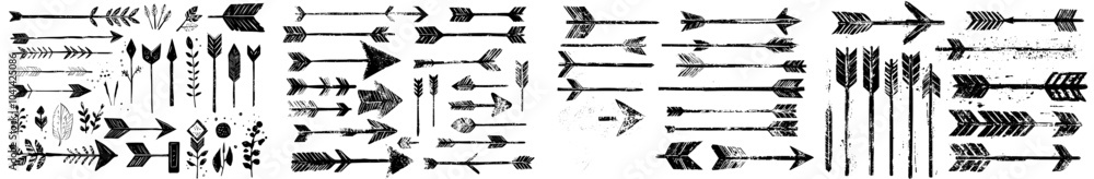 Aufkleber modern black brush drawn arrows doodle in different sizes on white background. template element for 