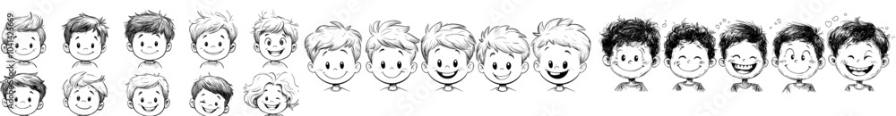 Poster it features a variety of modern illustrations of boys with various hairstyles and cheerful expressio