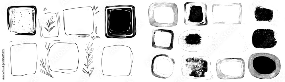 Poster color rectangle, oval, circle frames handdrawn. textbox drawn in doodle style. box, square, rectangl