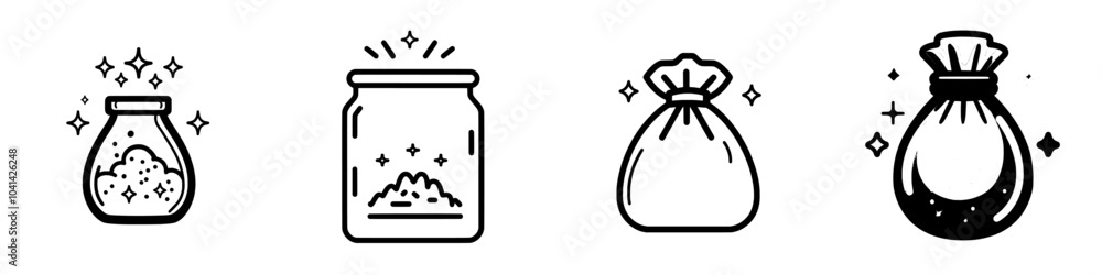 Poster the image depicts a simple monochrome sack filled with fluffy contents surrounded by sparkles.
